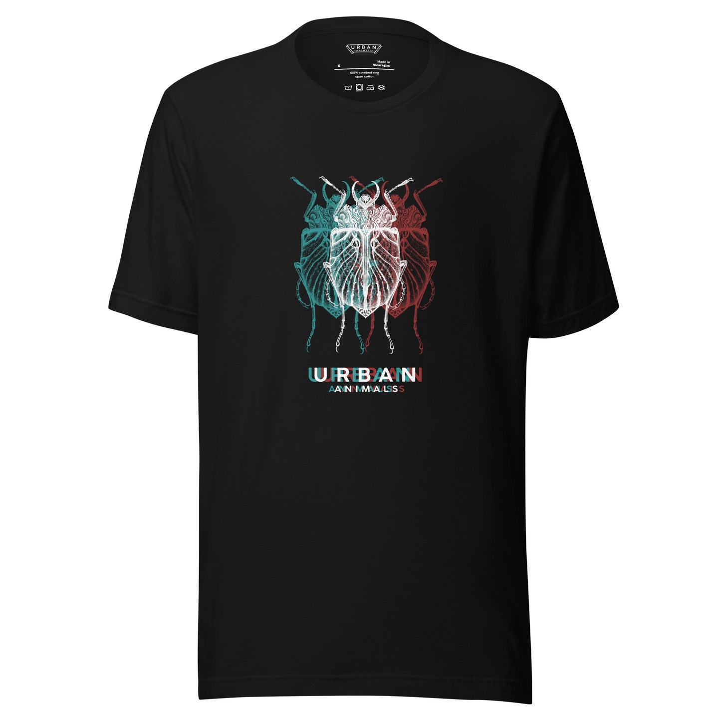 URBAN ANIMALS ABBERATION BEETLE RING-SPUN COTTON UNISEX BLACK T-SHIRT